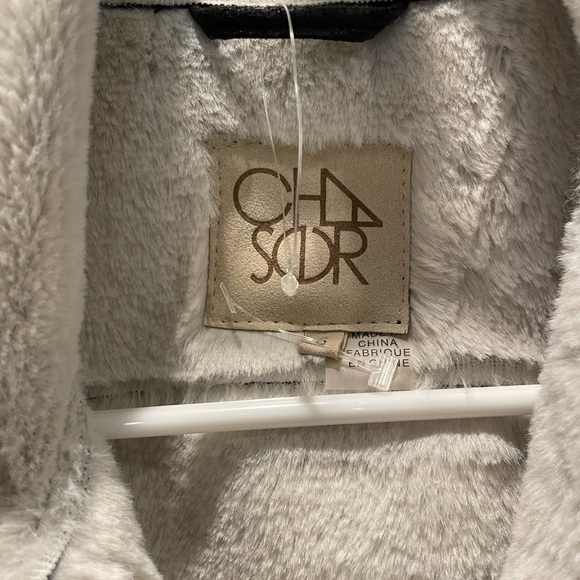 Chaser Womens Black-Ivory Faux Suede short Bomber Jacket. - Picture 3 of 6